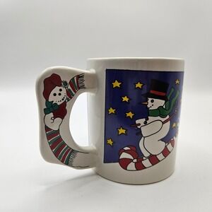Vintage Snowman Christmas Coffee Mug‎ Whimsical Holiday Unique Handle Novelty